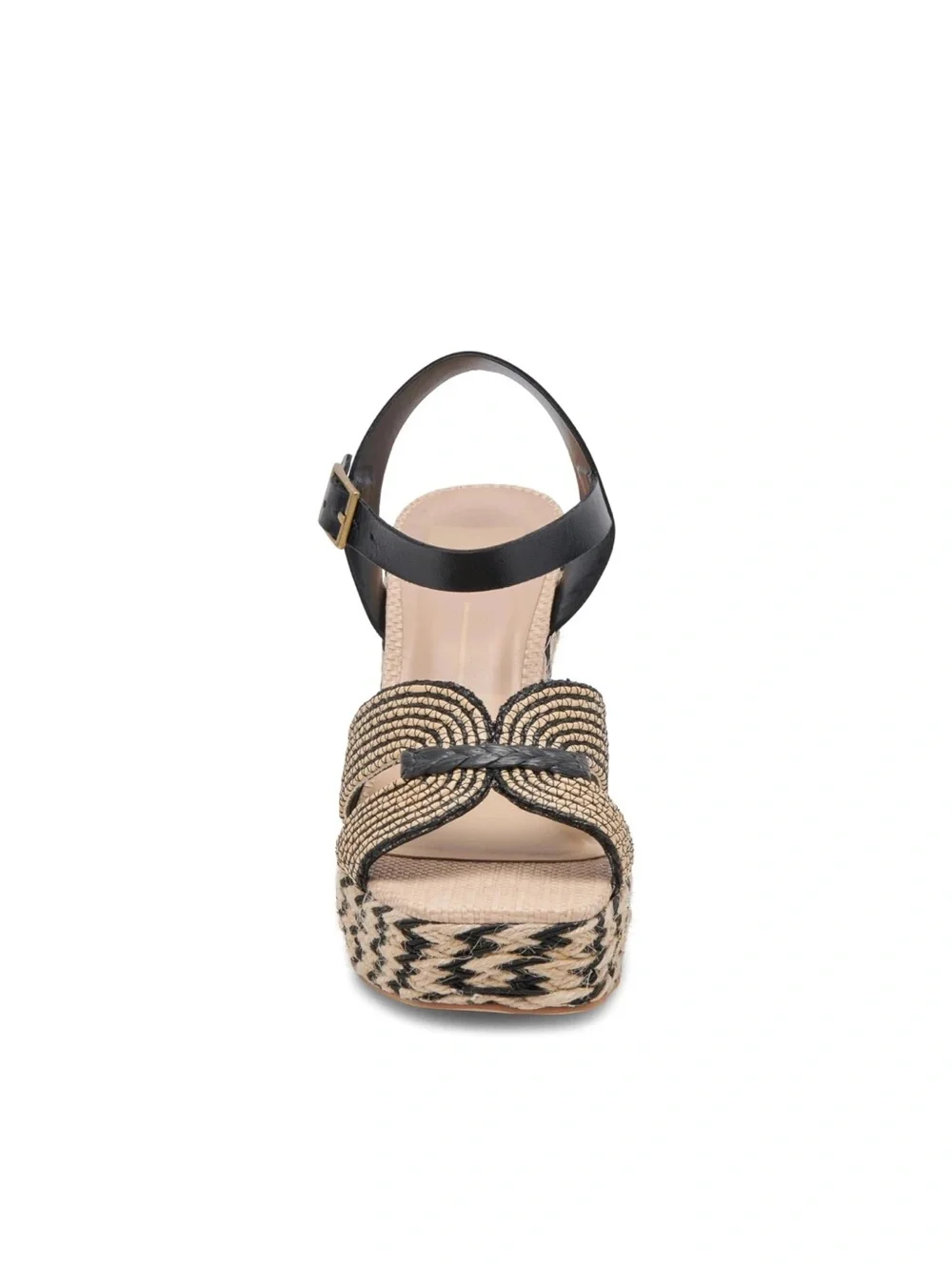DOLCE VITA Cale-937 Black and Natural Woven Platform Sandal with Ankle Strap